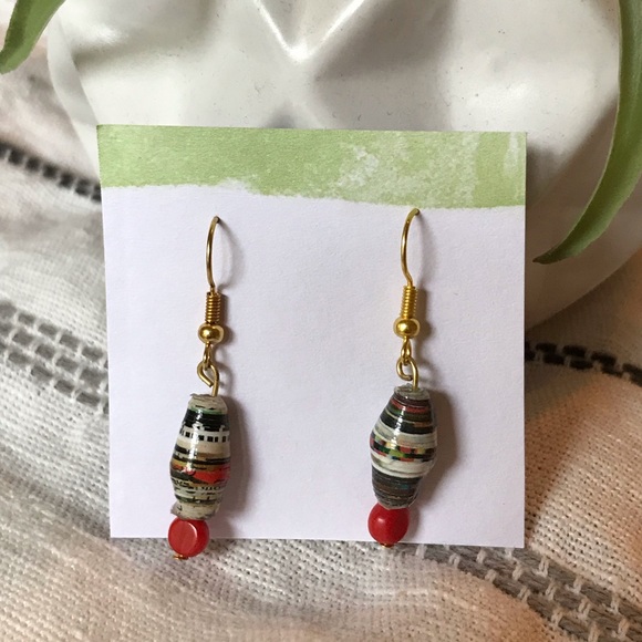 Handmade paper bead earrings! - Picture 3 of 3